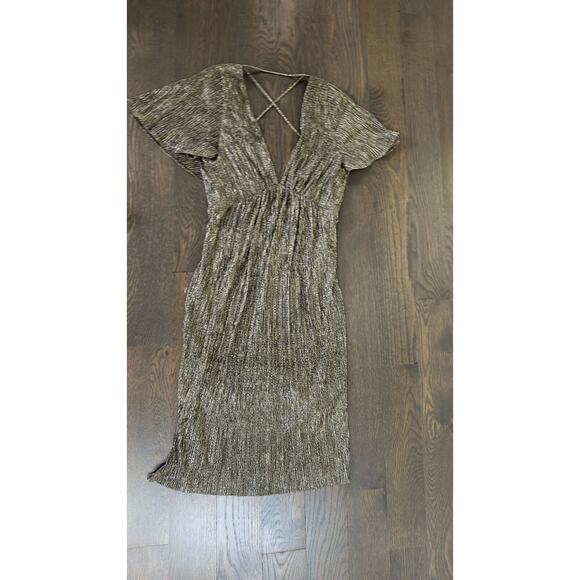 LKnWOT Halston Heritage Revolve‎ Metallic Gold Black V-neck Dress S - Picture 5 of 7